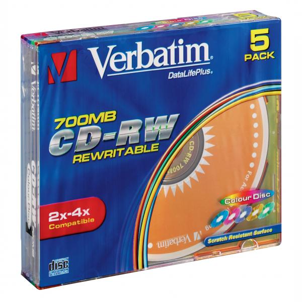 Диск CD-RW Verbatim 700Mb 4x Slim case (5шт) (43133)